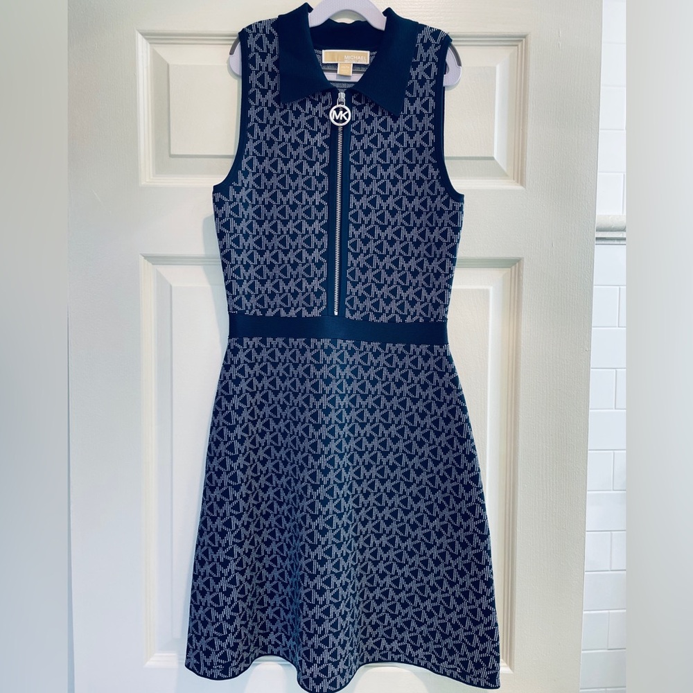 Michael Kors Navy Blue Sleeveless Dress with Collar